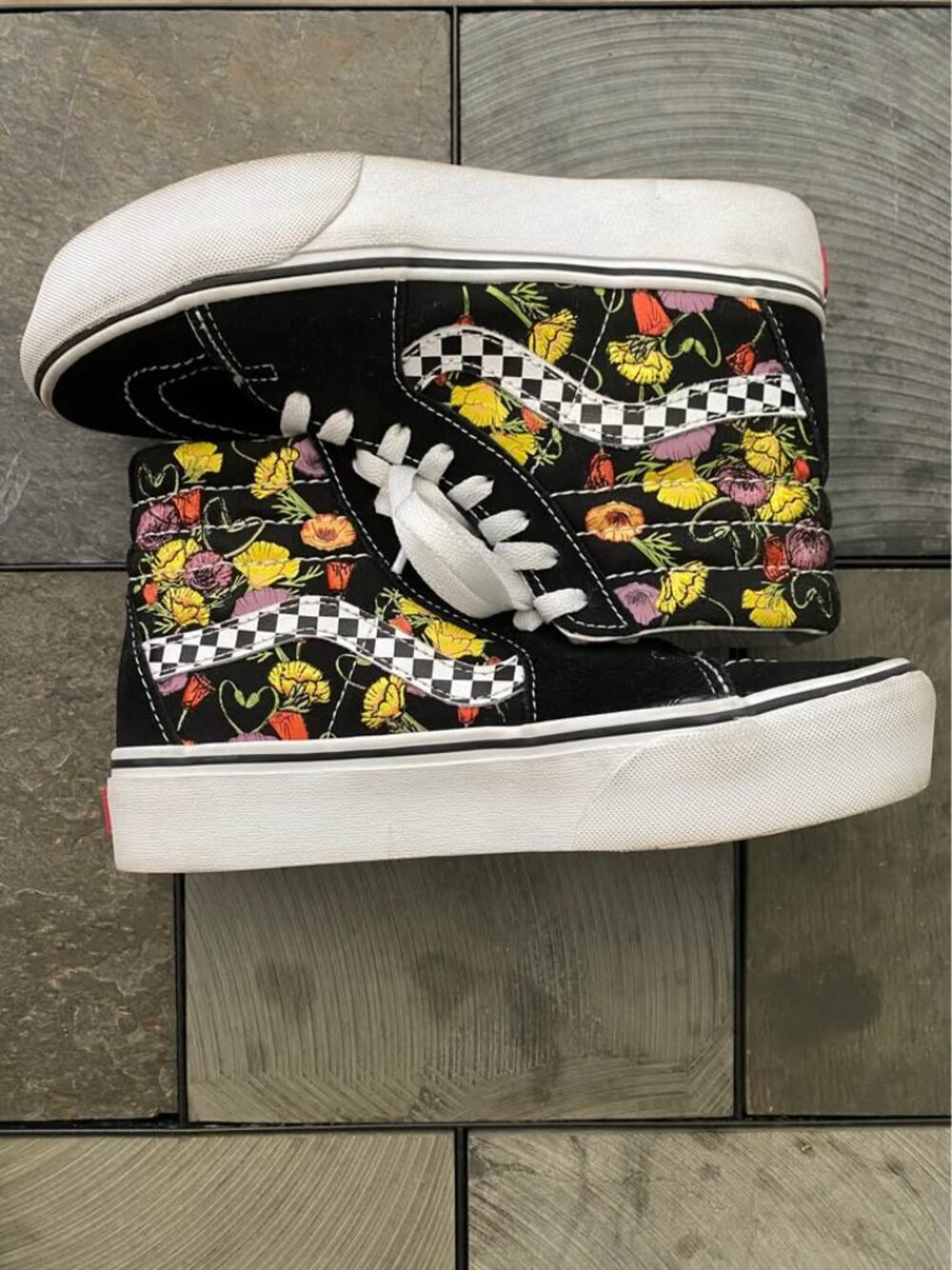 Vans Skate SK8-HI Platform Colorful Poppy Checkerboard Sneakers Mens5 /Womens6.5